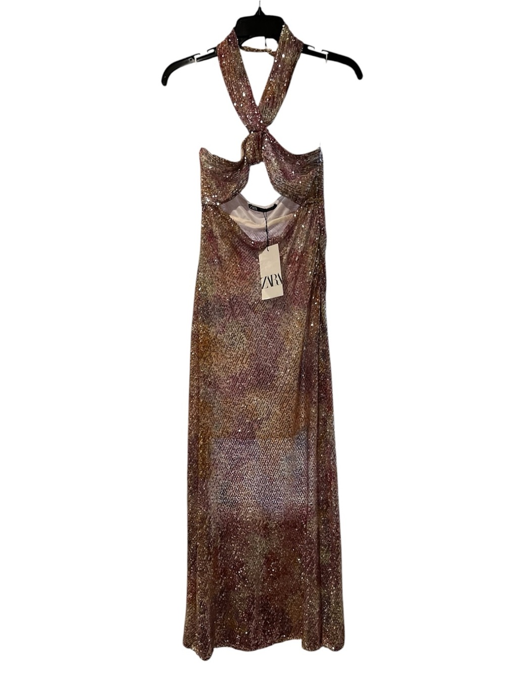Zara Blogger Favorite Multicolor Sequin Halter Maxi Dress Size Small NWT - Picture 4 of 7